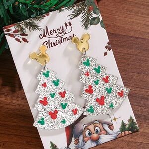 Mickey Mouse Christmas Tree Acrylic Earrings NWT